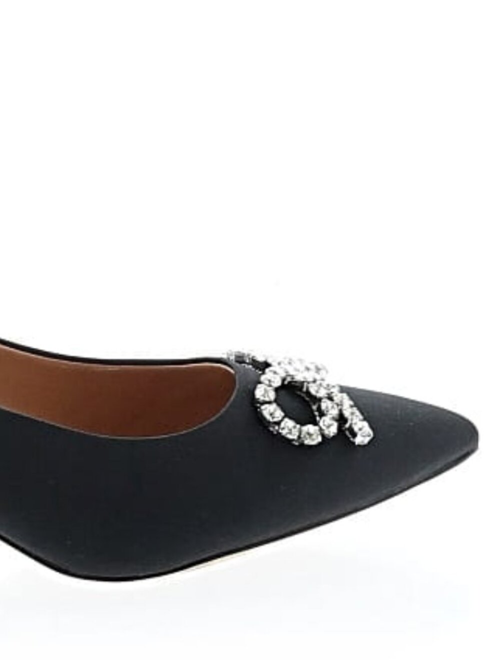 J. Crew Black Satin Pointed Toe Crystal Bow Embellished Heels Size 9 - Picture 2 of 4